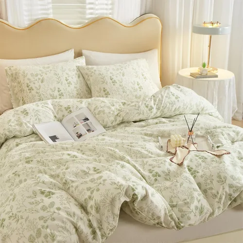 Vista 76 de mixinni Juego de funda de edredón de algodón floral para niñas y adolescentes, con lazos de cremallera, fácil cuidado, ultra suave y transpirable