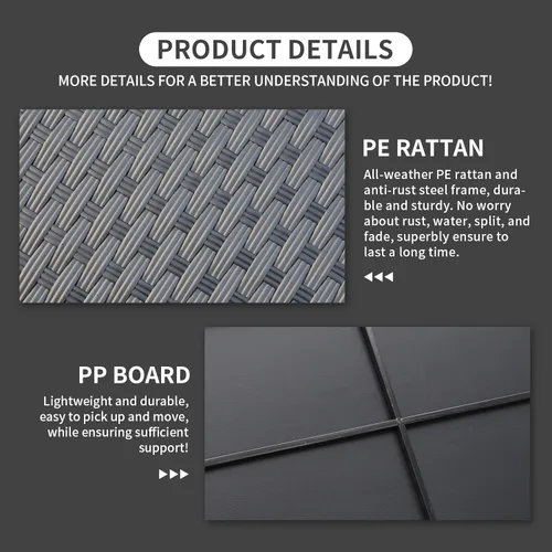 Vista 5 de Rattaner Mesa de centro para patio con almacenamiento de mimbre para exteriores y mesa auxiliar de mimbre para todo tipo de clima con cubierta Negro