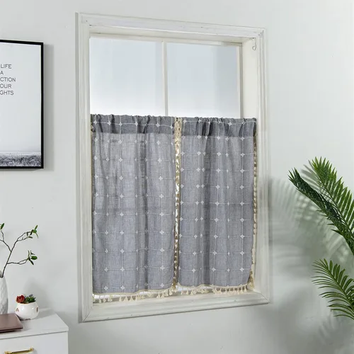 YoKii Cortinas bohemias de cocina de 36 pulgadas de largo, modernas cortinas cortas de lino y algodón para ventana, cortinas semitransparentes con