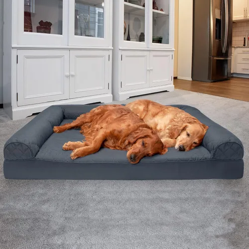 Vista 3 de Furhaven - Cama ortopédica para perros, estilo sofá, acolchada, con funda extraíble y lavable, color gris hierro, tamaño jumbo plus (XXL)
