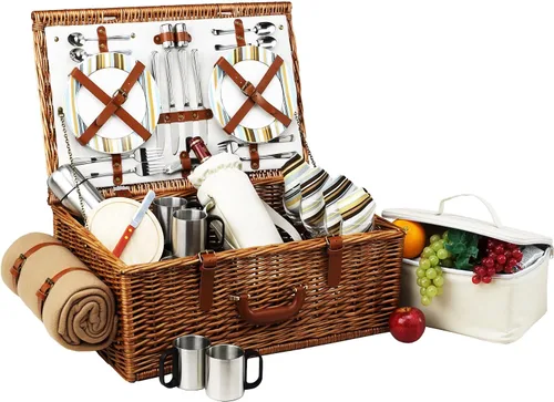 Vista 6 de Picnic at Ascot Dorset - Cesta de picnic de sauce de estilo inglés con servicio para 4, juego de café y manta, diseñada, montada y aprobada
