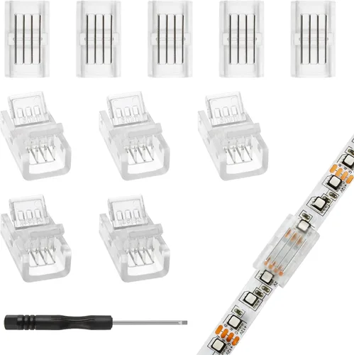 RGBZONE 10 piezas 8 mm 4 pines conectores LED, conector RGB de tira a tira para tiras de luces LED SMD 5050/3528 RGB impermeables o no impermeables