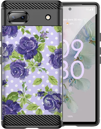 Vista 13 de CasesOnDeck Case Compatible with [Google Pixel 6A (2022) / Pixel 6A Case] Soft TPU Bumper Cover Carbon Fiber Texture Flexible (Blue Western)