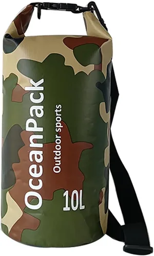 Vista 14 de Bolsa seca impermeable de 5L/10L/20L para hombres, material de PVC, diseño de camuflaje, correas de hombro simples/dobles para kayak, natación