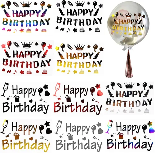 Vista 9 de Calcomanías de feliz cumpleaños para globos I Love You Bobo, 10 unidades, calcomanías de letras de colores mixtos, calcomanías de cristal