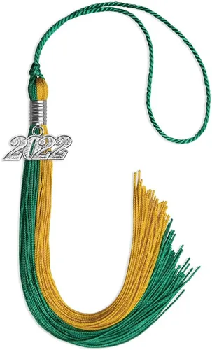 Vista 198 de Endea Graduation Borla de doble color con gota de fecha plateada (negro/oro antiguo, 2025)