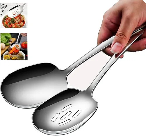 Juego de cucharas de servir extra grandes, cuchara ranurada de acero inoxidable 18/8 y cuchara de servir, juego de cucharas de bufé de 9.8 pulgadas,