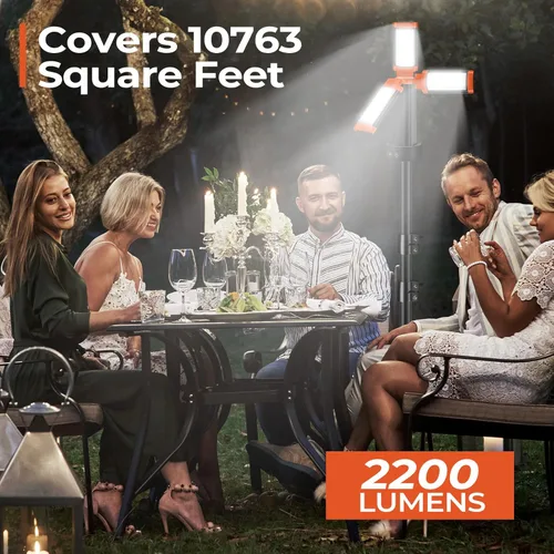 Vista 3 de Luz de campamento recargable de 12000 mAh con soporte ajustable, luz de trabajo inalámbrica con 3 cabezales de lámpara LED, linterna de emergencia