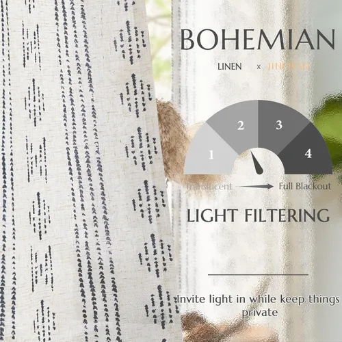 Vista 5 de jinchan Cortinas bohemias a rayas para sala de estar, cortinas de lino estilo granja de 63 pulgadas de largo, 2 paneles para dormitorio, mudcloth
