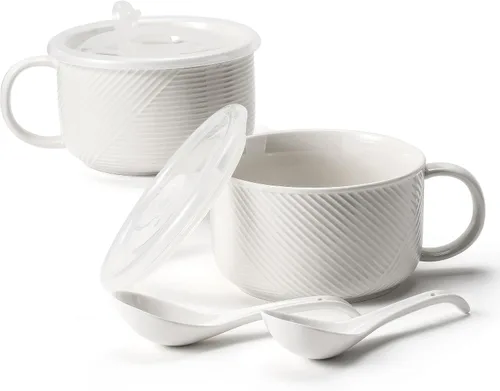 Vista 14 de Tazón de sopa de gran tamaño con asa: taza de sopa de cerámica de 38 onzas con tapa, apto para microondas, contenedor de almacenamiento de alimentos