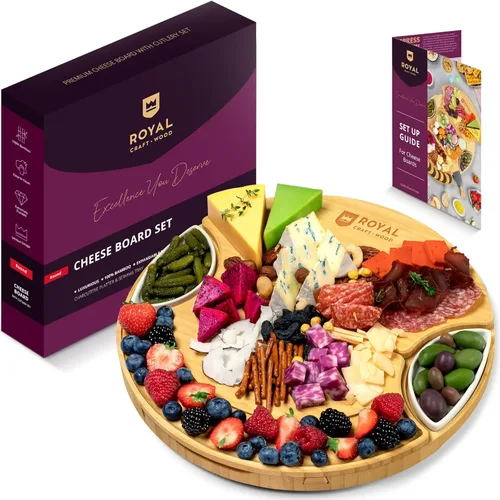 Vista 18 de ROYAL CRAFT WOOD Tabla grande de quesos y charcutería – Tabla grande de queso de bambú – Bandeja para servir – Regalos de inauguración de la casa