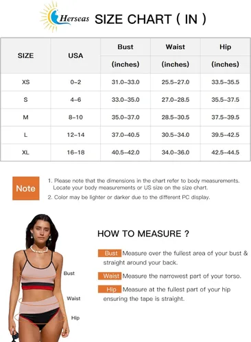 Vista 5 de Herseas Conjunto de bikini de 2 piezas de cintura alta para mujer, control de abdomen, bloque de color, traje de baño a rayas, traje de baño
