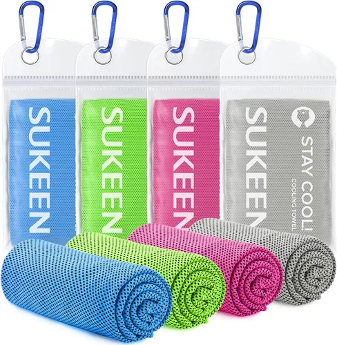 Sukeen Paquete de 4 toallas refrescantes (40 x 12 pulgadas), envolturas refrescantes para el cuello, toalla de hielo, toalla fría suave y