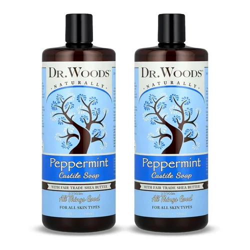 Dr. Woods Jabón líquido de castilla de menta, jabón de castilla con aceite de menta puro, gel de baño para hombres y mujeres, manteca de karité