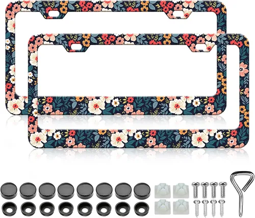Vista 17 de LIN KANG Hermoso Marco de Matrícula de Flor de Cerezo - 2 PCS Portamatrícula de Flores Florales Cubierta Accesorios Universales de Automóvil