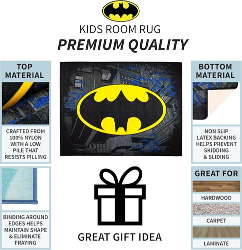 Vista 5 de Franco Alfombra antideslizante para habitación de niños, 69 x 52 pulgadas, Batman
