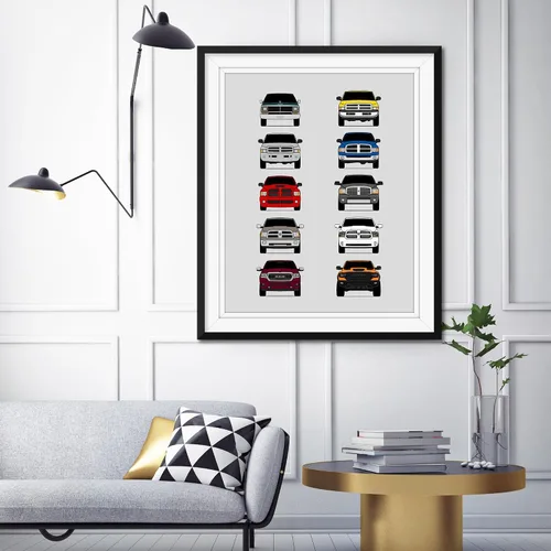 Vista 4 de Custom Car Posters Póster hecho a mano compatible con Dodge Ram Pickup Truck Generations e impresión de Ram 1500 2500 3500 – Multi, impresión 1.