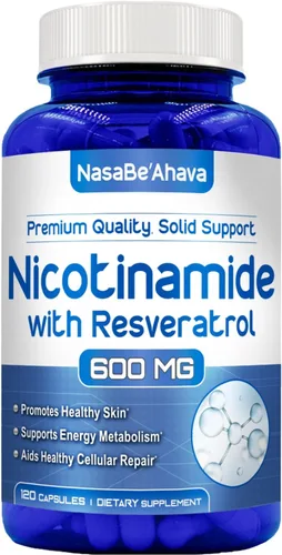 Resveratrol con vitamina B3 Nicotinamida 500mg | Precursor NAD+ y complejo de longevidad con forma de nicotinamida de vitamina B3 Niacina sin