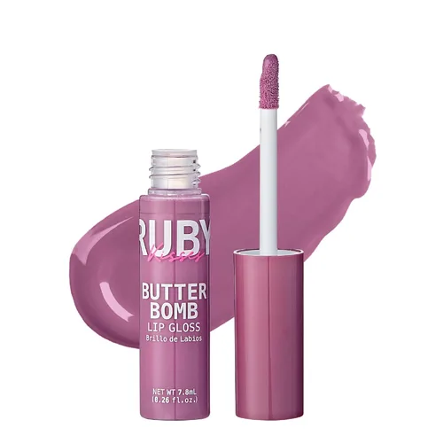 Vista 31 de Ruby Kisses Brillo de labios Butter Bomb Gloss, brillo de labios no pegajoso, vitamina E, tono natural desnudo, maquillaje de labios - 7.8mL