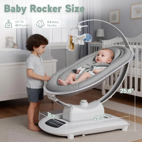 Vista 8 de AMKE Columpio eléctrico de lujo para bebés, 45dB de silencio con motor dual, 5 movimientos de columpio, marco de aluminio, 3 posiciones