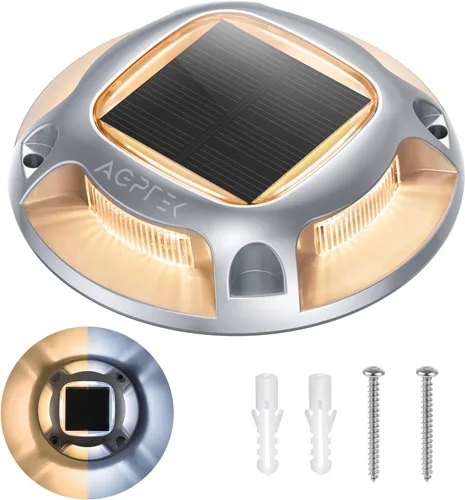 AGPTEK - Paquete de 1 lámpara solar para entrada al aire libre, 2 modos de color, luces LED impermeables para cubierta, muelle, marina, marcador de