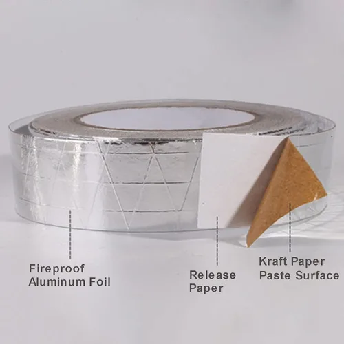 Vista 3 de Cinta de papel de aluminio de fibra de vidrio HAOT reforzada autoadhesiva cinta reflectante de calor resistente al aislamiento de alta temperatura