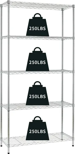 HCY Estantería de garaje, estantes de metal de 72 x 36 x 14 pulgadas, estantería de alambre de 5 niveles, estantería de acero resistente ajustable