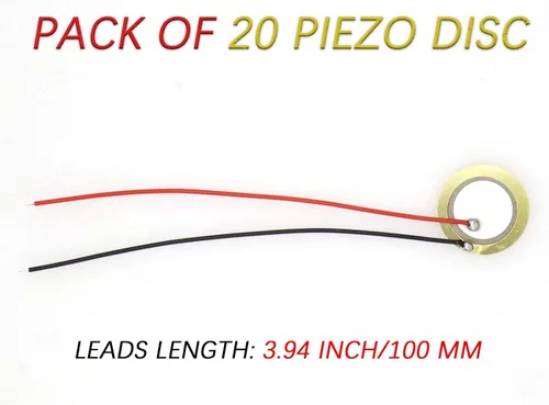 Vista 2 de Paquete de 20 Discos Piezoeléctricos, Discos Piezoeléctricos de 20mm Transductor con Cables de 3.94 pulgadas, Micrófono de Contacto Acústico
