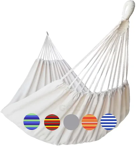 GOCAN - Hamaca doble brasileña para 2 personas, 129.9 x 59 pulgadas, carga de 500 libras, lona de algodón, hamaca para patio, porche, jardín, patio
