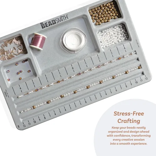 Vista 5 de The Beadsmith Mini tablero de cuentas, gris flocado, 4 canales rectos, 5 compartimentos empotrados, 7.75 x 11.25 pulgadas, tableros de diseño