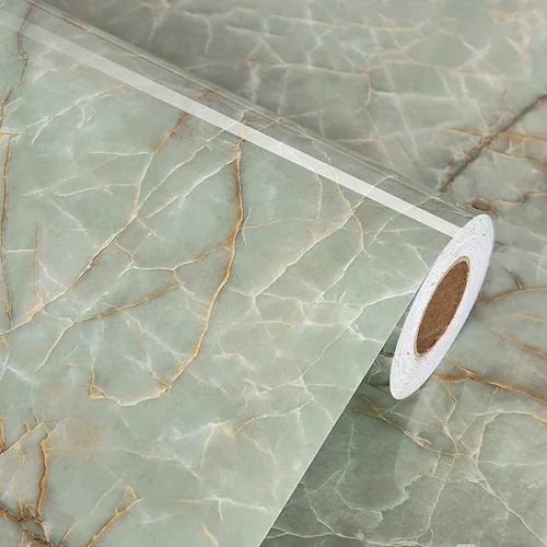 Vista 10 de Papel adhesivo de mármol verde para encimeras, papel tapiz impermeable de granito para despegar y pegar, papel adhesivo de vinilo decorativo
