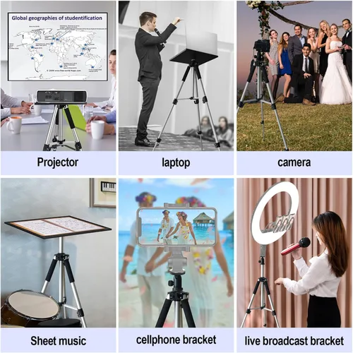 Vista 7 de SKERELL Trípode ajustable para proyector: altura universal de pie para laptop de 17" a 48" con bandeja de cabeza de bola bolsa de transporte