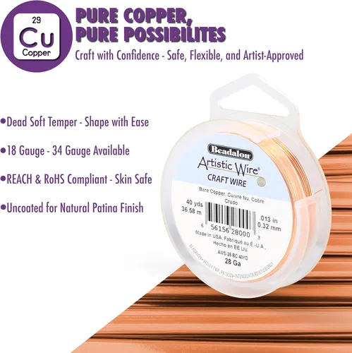 Vista 2 de Artistic Wire, Cable de cobre desnudo calibre 12 / 0.083 in, 10 pies / 10.2 ft