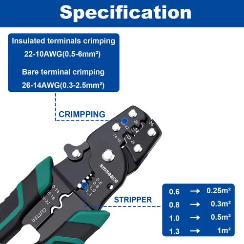 Vista 5 de Tnisesm Herramienta de prensado de cables, alicates de crimpado multifuncionales, pelacables y herramienta de engaste para conectores aislados