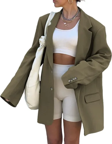 Grlasen - Blazer casual y elegante con mangas largas, solapas, unicolor y abierto al frente para mujer chaqueta estilo oversize para trabajar y la