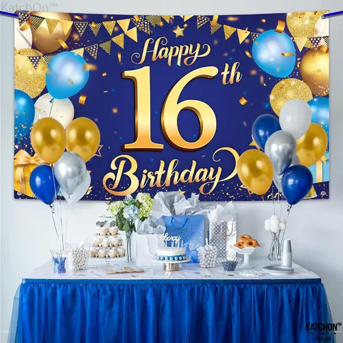 Vista 8 de KatchOn Cartel de pared negro con texto en inglés «Happy Birthday» con el número Negro y dorado