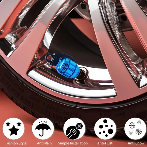 Vista 34 de 4 tapas de válvula de neumático, cubiertas universales de válvula de neumático de aleación de aluminio para automóviles, camiones, SUV, Negro