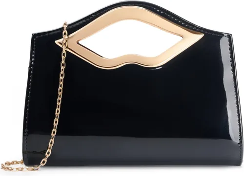 Vista 10 de Patent Leather Evening Clutch Purse for Women Lip Metal Grip Handle Handbag for Cocktail Party Prom