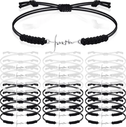 Vista 8 de Rtteri 20 Piezas Pulseras de Cruz de Fe Inspiracionales Regalos de Joyería de Cumpleaños a Granel de Acero Inoxidable Dije de Esperanza Pulsera
