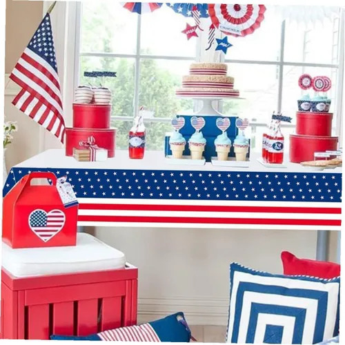 Vista 7 de Disposable Independence Day Tablecloth for Buffet Parties Patriotic Theme Party Table Cover and Use Kitchen Table Decoration