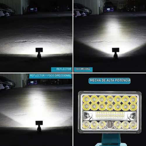 Vista 4 de Linterna de 18 W compatible con batería Makita de 18 V, reflector de 2000 lm de 18 V con puerto USB, puerto tipo C, cabezal giratorio de 110 grados