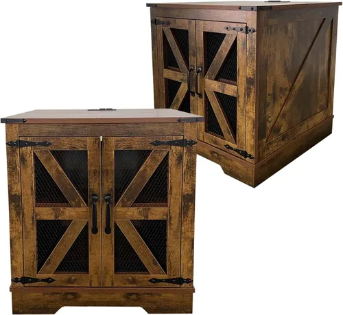 Vista 29 de Juego de mesa auxiliar de granja con estación de carga, mesas de sala de estar con almacenamiento oculto, mesas de noche cuadradas de madera, mesita
