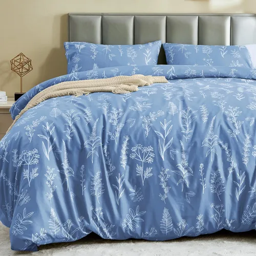Vista 15 de MUXHOMO - Funda de edredón tamaño Queen, juego de funda de edredón reversible floral gris con cierre de cremallera, 3 piezas, juego de ropa de cama