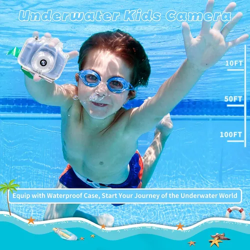 Vista 3 de Cámara impermeable para niños de 3 a 12 años, pantalla IPS de 2 pulgadas, 1080P HD, cámara de video digital para niños, cámaras de acción