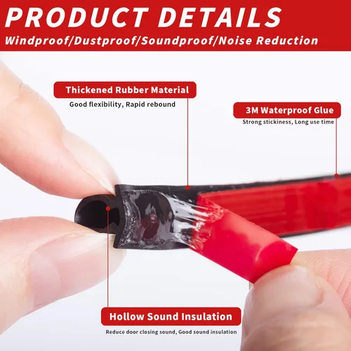Vista 3 de Burlete de Goma para Clima de 40 Pies, Tira de Sellado de Puerta, Respaldo Autoadhesivo Forma de D, Burlete para Puerta para Aislamiento de Marco