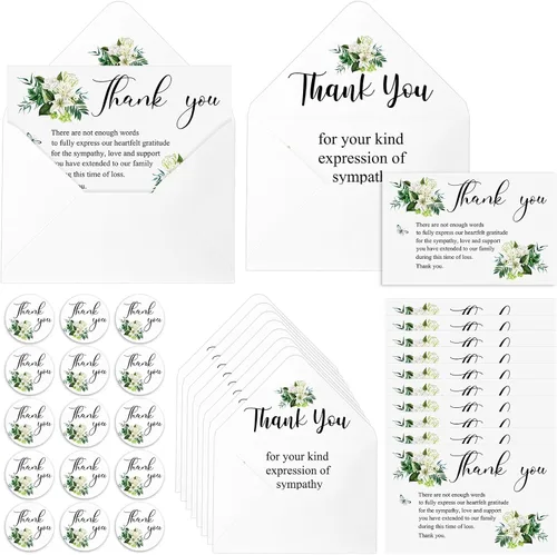Marspark 100 juegos de tarjetas de agradecimiento de condolencia para funeral con sobres y mensaje en el interior, tarjetas conmemorativas de duelo