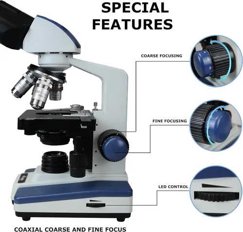 Vista 5 de Vision Scientific Microscopio compuesto binocular Siedentopf VS-60B-RC, aumento 40X-2500X, oculares de campo ancho 10X y 25X, etapa mecánica