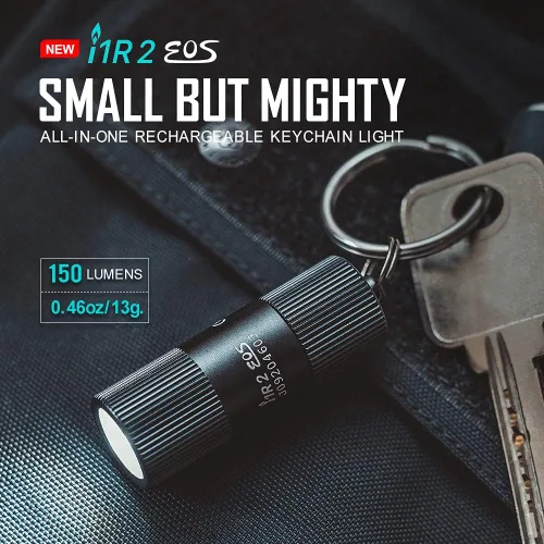 Vista 2 de Olight I1R 2 EOS - Linterna de llavero pequeña de 150 lúmenes, recargable, con batería incorporada y llavero LED mini para EDC, para camping, Negro