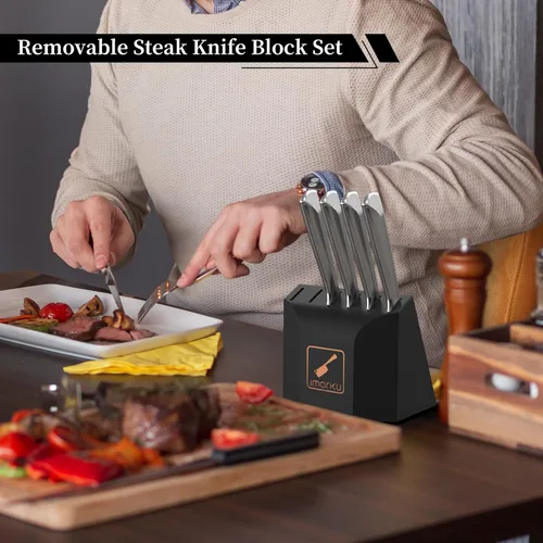 Vista 5 de imarku Juego de cuchillos de cocina de 16 piezas con bloque, juego de cuchillos de chef de acero inoxidable ultra afilados, juego de bloques