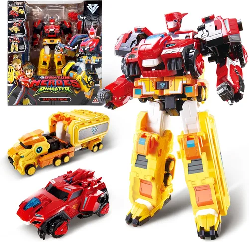 QUANTUM HEROES DINOSTER Robot transformable 3 en 1 Raptor Tron, 11.02 pulgadas, juguetes transformables para niños, juguetes de carruaje, robot de